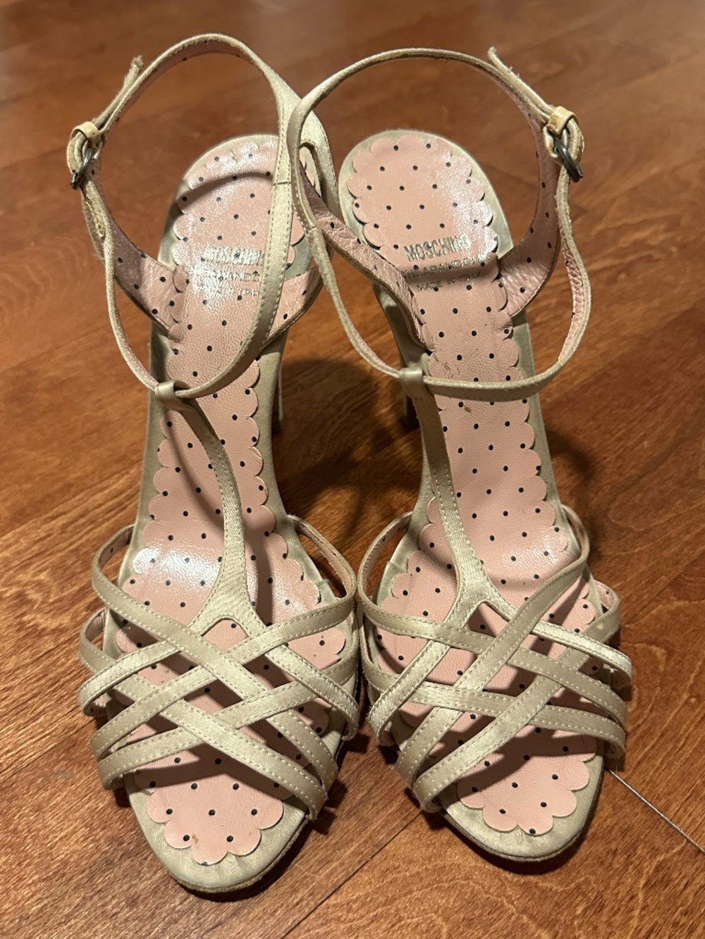 Moschino Beige Strappy Heeled Sandals Women's Leather Shoes size 40
